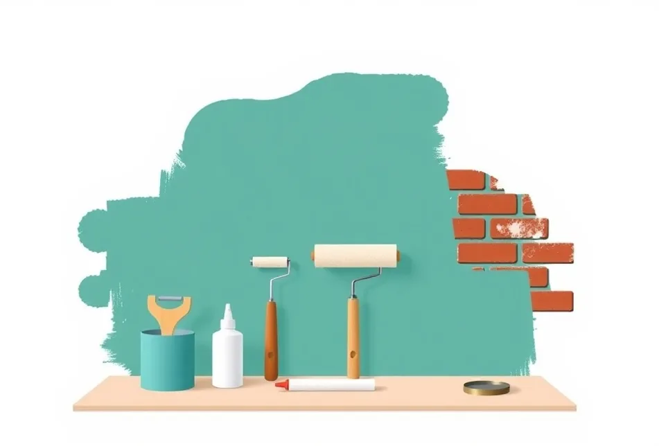 Outils de peinture disposés dans l'ordre des étapes du chantier